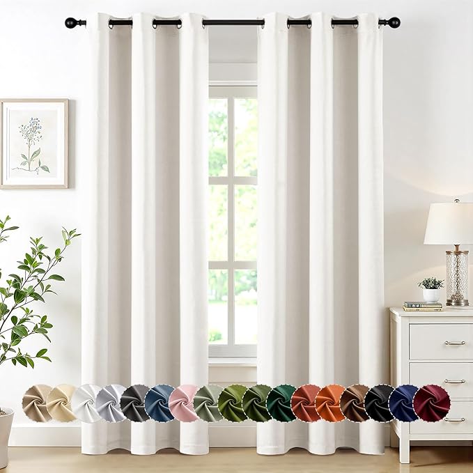 MIULEE Ivory Blackout Curtains for Bedroom Living Room 84 Inches Long 2 Panels, Thermal Insulated Room Darkening Drapes Grommet Noise Reducing Light Blocking Window Treatments 40x84 inch