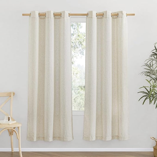 NICETOWN Natural Thick Linen Curtains 72 inch Length, Grommet Privacy Window Treatments Linen Weave with Light Filtering Vertical Drapes for Farmhouse/Home Office, W34 x L72, 2 Panels