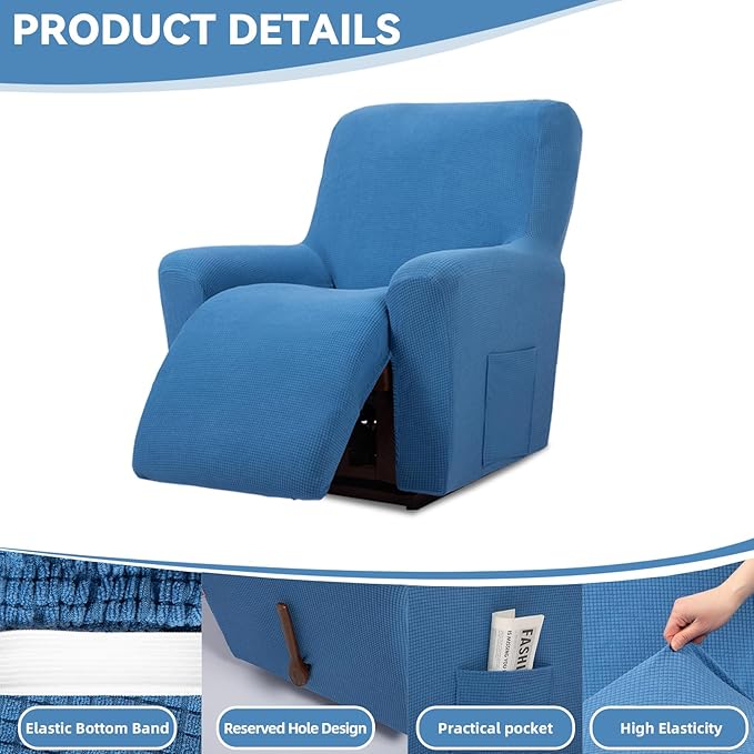 Cupuamon Recliner Chair Covers,Lazy Boy Recliner Covers Stretch Reclining Covers 1 Piece Furniture Protector with Elastic Bottom for Dog,Kids-Riverside