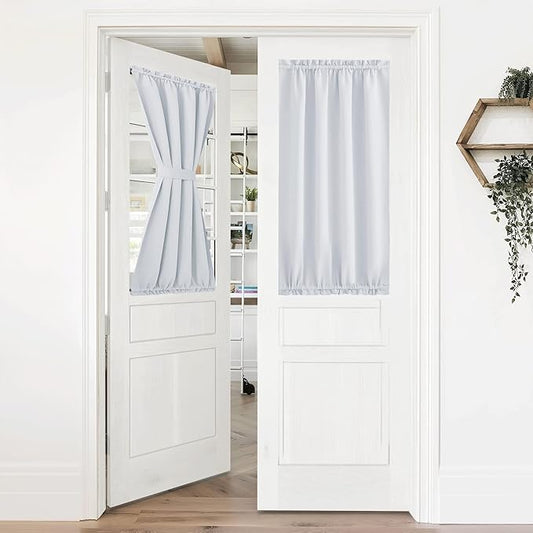 NICETOWN Room Darkening French Door Curtain, Thermal Insulated Front Glass Door Curtains for Doorways Privacy Short Energy Efficient Sidelight Curtain,1 Panel, 36" x 40", Greyish White