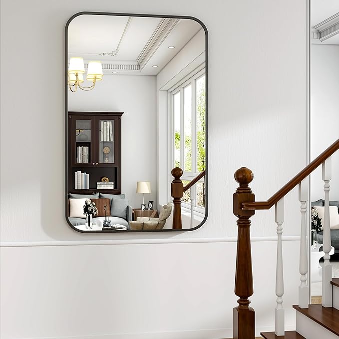 HARRITPURE Bathroom Mirror 38''x26'' - Black Wall Mirror for Over Sink, Aluminum Frame Rectangle Vanity Mirrors for Entryway Bedroom Living Room, Wall-Mounted Horizontally or Vertically