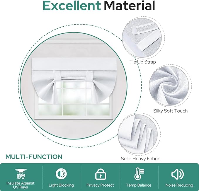 HOMEIDEAS 100% Pure White Linen Blackout French Door Curtains, Privacy Door Window Curtains, 30 X 68 Inch Room Darkening Blinds, Thermal Insulated Shades for Bedroom, 1 Panel