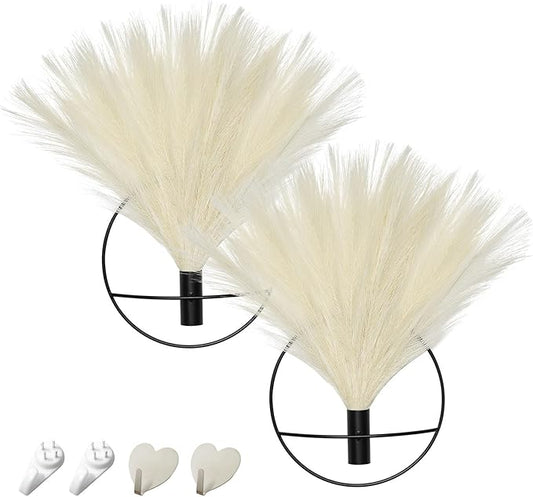 Pretty Jolly Boho Wall Decor - Hanging Artificial Pampas Display for Living Room, Bedroom, Bathroom, Dining Room - Wall-Mounted Metal Art Plant Decor, 2 Pack Black