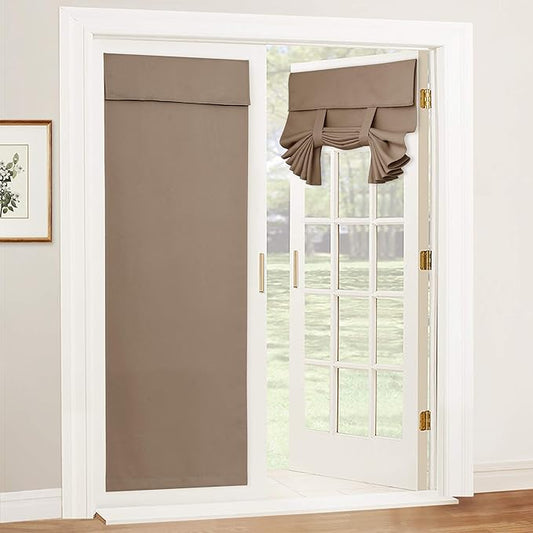 RYB HOME Blackout French Door Curtain - Privacy Thermal Insulated Window Shades for Patio Kitchen Front Entry Back Door Glass Window, Self Adhesive No Drill, 1 Panel, 26" W x 72" L, Mocha