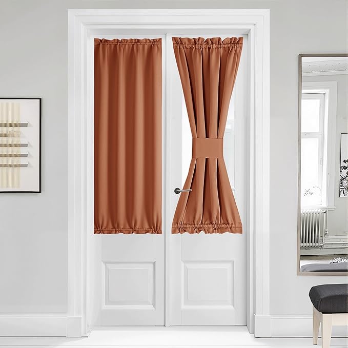 NICETOWN French Door Curtain for Door Window, Privacy Thermal Insulated Window Covering for Patio Front Sidelight Panel, W36 x L50 inch, 1 Panel, Burnt Orange