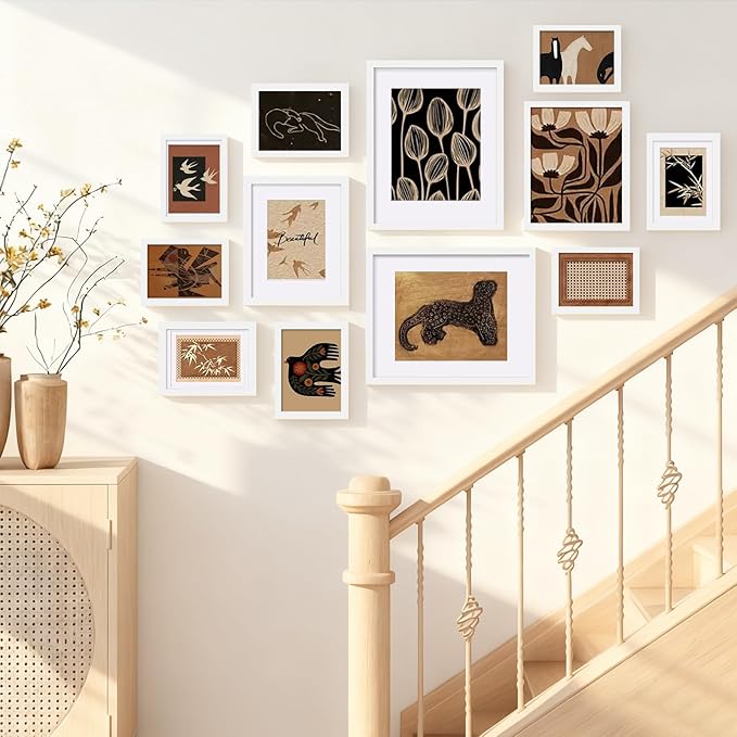 Egofine Picture Frame Set 12 Pack, Picture Frames Collage Wall Decor with Two 11x14, Two 8x10, Four 5x7, Four 4x6, Photo Frames for Wall and Tabletop, Made of Solid Wood, Covered by Plexiglass, White