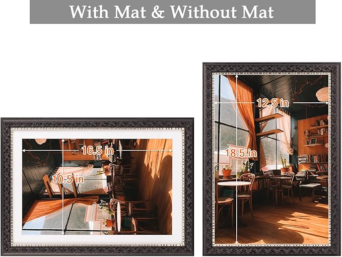 Golden State Art, 13X19 Ornate Finish Photo Frame with White Mat for 11X17 Picture & Real Glass, Color: Black with Silver & Burgundy
