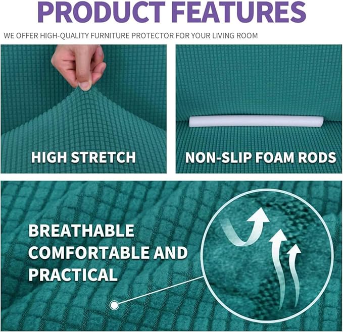 ZNSAYOTX Stretch Oversized Couch Cover Universal Sofa Covers for Living Room Dogs Pet Furniture Protector Spandex Extra Large Sofa Slipcovers with Anti Slip Foam Sticks (Peacock Teal, XL Sofa)
