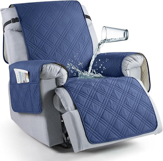 TAOCOCO 100% Waterproof Recliner Chair Covers, Non Slip Recliner Covers for Recliner Chair with Pocket, Washable Reclining Chair Cover Furniture Protector for Kids,Dogs(22'', Ocean Blue)