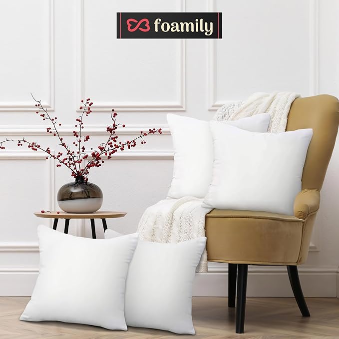 Foamily Throw Pillow Insert 20x20 (Set of 4) Premium Decorative Pillows for Couch, Bed & Living Room, Soft Fluffy Throw Pillows for Couch, Pillow Inserts for Home Decor