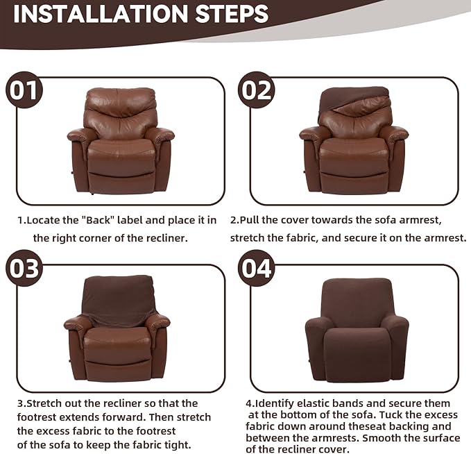 Cupuamon Recliner Chair Covers,Lazy Boy Recliner Covers Stretch Reclining Covers 1 Piece Furniture Protector with Elastic Bottom for Dog,Kids-Chocolate