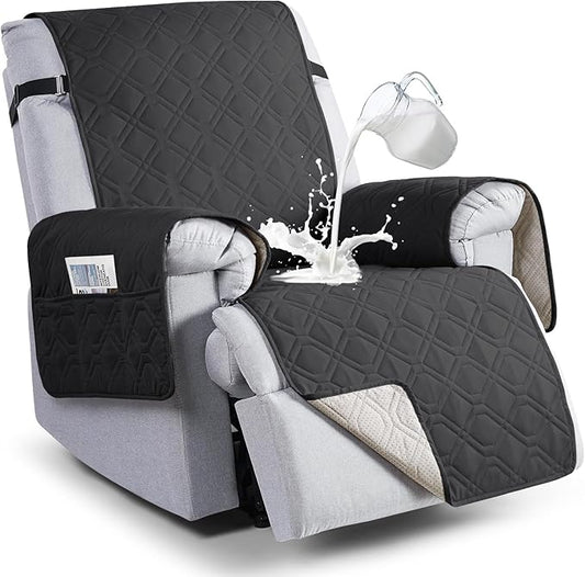 VANSOFY 100% Waterproof Recliner Chair Covers, Recliner Cover Non-Slip Dog Chair Cover Furniture Protector Washable Slipcover with Pocket, Elastic Straps for Pets, Dogs(Charcoal Gray, 23.6")