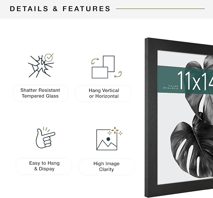 MCS Studio Gallery 11x14 Picture Frame Black Woodgrain Engineered Wood, Rectangle Photo Frame for Photos, Posters & Art Prints (1-Pack)
