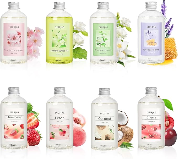 Green Tea Cherry Blossom Diffuser with 20 Black Fiber Sticks, 6.7 oz Diffusers for Home Essentials Bathroom,Last up to 60 Days???200ml