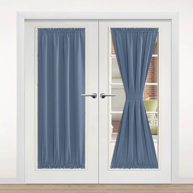 NICETOWN Blackout Curtain for French Door - Thermal Insulated 80 inches Long Doorway Curtain, Rod Pocket Noise Reducing Single Panel, 42 Inches, 1 Panel, Stone Blue