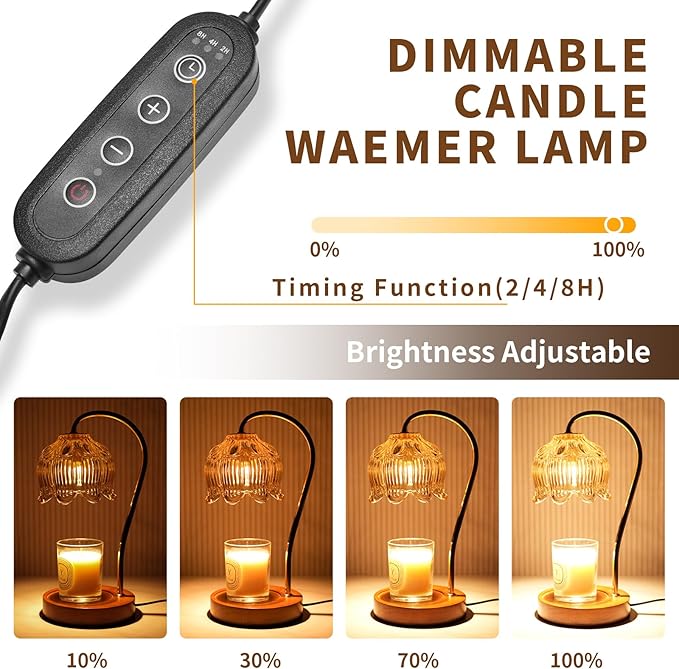 Dimmable Flower Candle Warmer Lamp, Green Candle Warmer with Timer & 4Bulbs, Birthday Chirstmas Gifts for Women Mom, Unique Home Decor for Bedroom Fits All Jar Candle