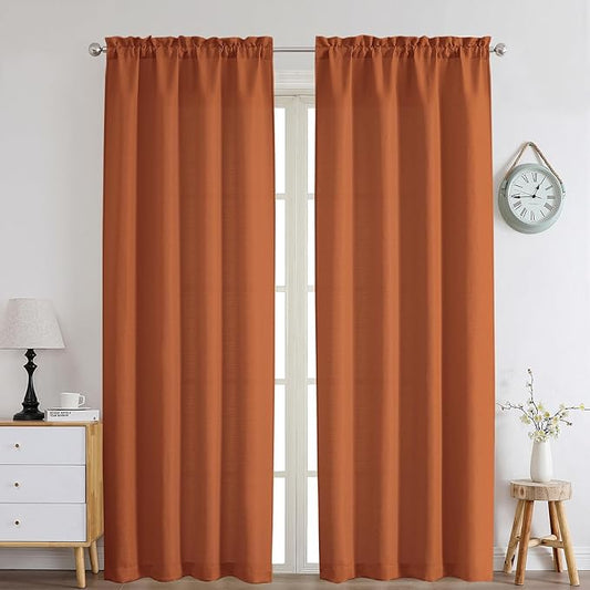 Chyhomenyc Orange Curtains 90 Inch Length 2 Panels Set, Faux Linen Textured Semi Sheer Light Filtering Soft Airy Privacy Farmhouse Curtain Drapes for Living Room Bedroom, 40 Wx90 L Inches