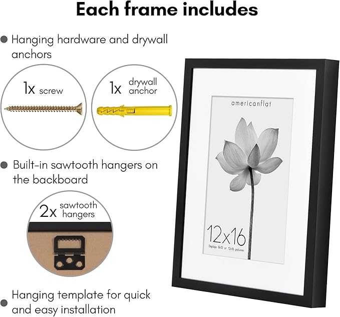 Americanflat 12x16 Picture Frame with Polished Plexiglass - Use as 8x12 Frame with Mat or Display 12x16 Photo Without Mat - Soho Collection - Deep Molding Picture Frames for Wall Display - Black