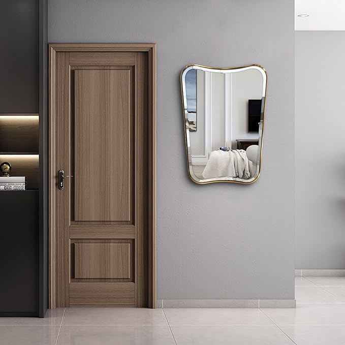 POZINO Brushed Gold Beveled Mirror, 22"x30" Premium Bathroom Vanity Mirror with Stainless Steel Frame, Antique Brass Butterfly Shape Aesthetic Wall Mirrors for Living Room Bedroom Hallway Entryway