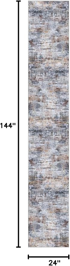 IOHOUZE Abstract Runner Rug 2x12 Ft Washable Runners for Hallways, Non Slip Kitchen Runner Printed Faux Wool Entryway Runner Indoor, Modern Abstract Floor Carpet for Hall Kitchen, Orange Grey