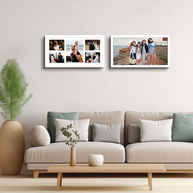 Golden State Art, Set of 2, 12x24 White Wood Picture Frame - White Mat for 8x10 And 5x7 Photos - Tempered Glass, Sawtooth Hanger, Swivel Tabs - Wall Mounting - Great for Gift