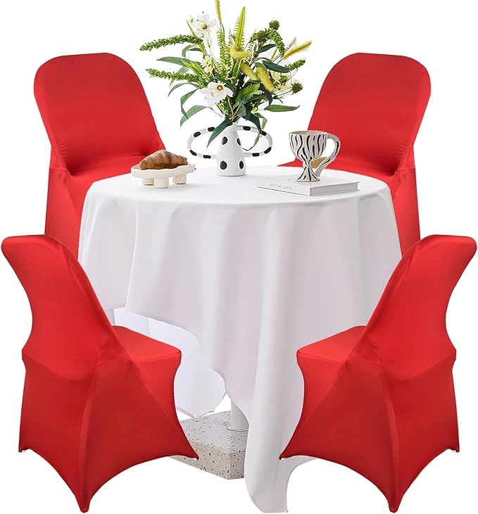 10PCS Stretch Spandex Folding Waterproof Chair Covers,Universal Fitted Chair Cover Protector for Wedding Party Banquet Holidays Celebration Decoration(Red)