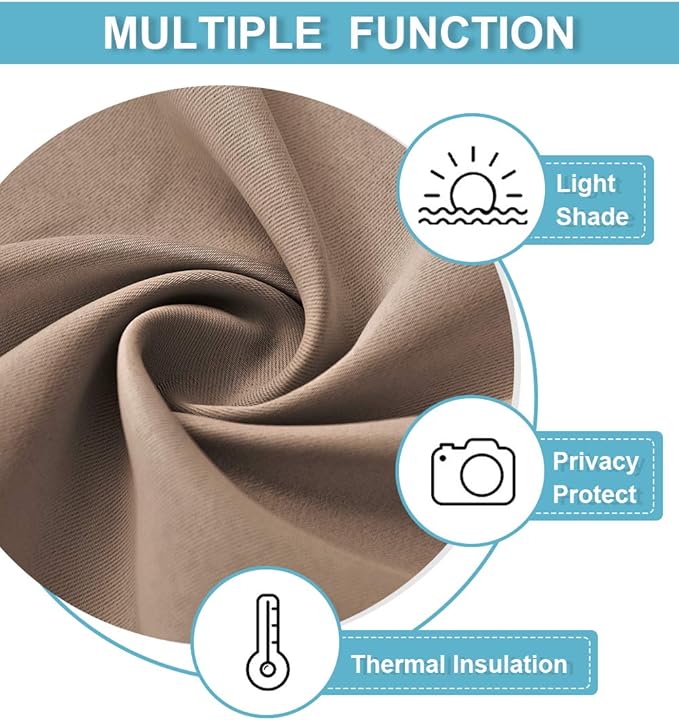 RYB HOME Blackout Door Curtain - Privacy Thermal Insulated Front/Tricia/Patio French Door Window Curtains Sidelight Curtain Tie up Shade, W34 x L69 inch, 1 Panel, Mocha