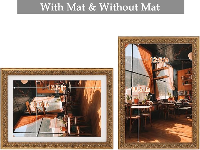 Golden State Art, 13X19 Ornate Finish Photo Frame with White Mat for 11X17 Picture & Real Glass, Color: Bronze
