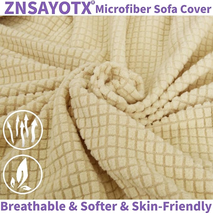 ZNSAYOTX Super Stretch Chair Slipcover Universal Sofa Chair Covers for Living Room Dogs Pet Furniture Protector Spandex Armchair Slipcovers with Anti Slip Foam Sticks (Beige, Chair)