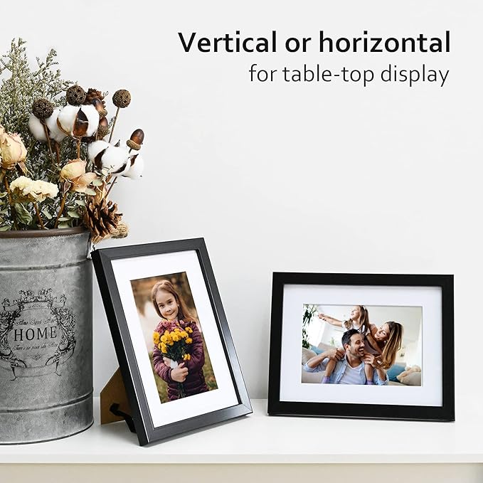 KINLINK 6x8 Picture Frame Black Set of 6, Wooden Photo Frames Matted 4x6 with Plexiglass for 4x6 with Mat or 6x8 without Mat for Table and Wall Display