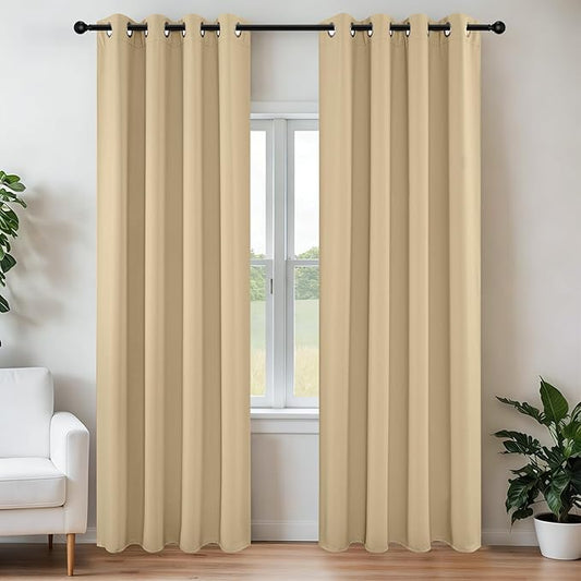 Joydeco Blackout Curtains 108 Inch Length 2 Panels Set, Thermal Insulated Long Curtains& Drapes 2 Burg, Room Darkening Grommet Drapes for Living Room Bedroom Window (W52 x L108 Inch, Beige)