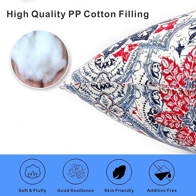 JMGBird Water-Resistant Outdoor Pillows Set of 2, 18x18 inch Durable White with Red Mandala Flower Throw Pillows with Inserts for Patio Furniture