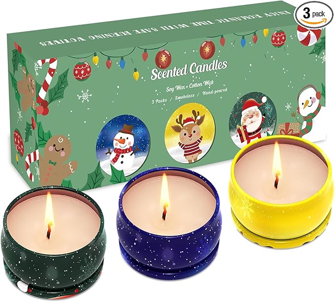 Scented Candles for Christmas, 3 Pack Scented Candles Gift Set, Soy Wax Aromatherapy Candles for Home Scented, Christmas Gifts