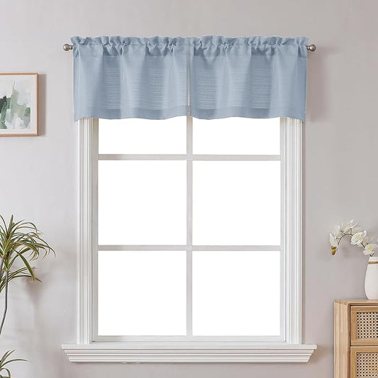 Chyhomenyc Bennet Aqua Valance for Windows, Faux Linen Slub Textured Semi Sheer Small Window Cafe Valance for Bathroom Laundry Basement, 2 Piece, 30Wx14L inch