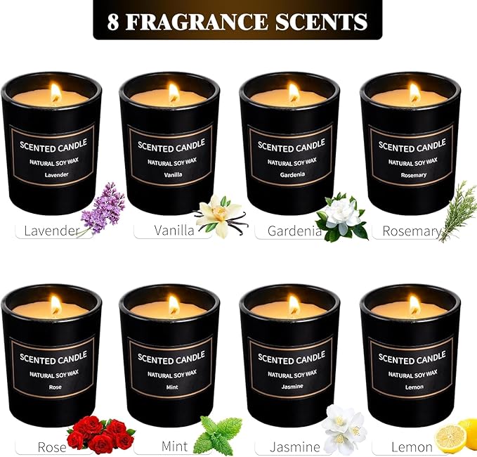 Scented Candles Gifts for Women Men, 8 Pack 3 Oz Scented Candles for Home, Natural Soy Wax Strong Fragrance Long Lasting Aromatherapy Candles for Women Men, Birthday Gifts