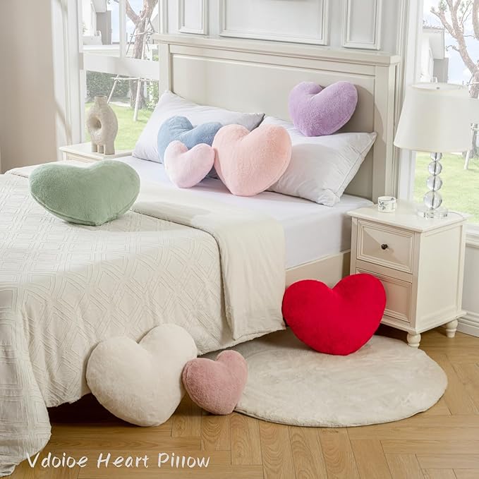 Heart Pillow 19×15.7in Large Pink Heart Shaped Throw Pillows Super Soft Faux Rabbit Fur Heart Throw Pillow Outdoor Indoor Decorative Pillows
