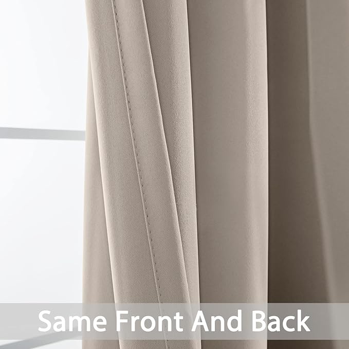 Yakamok Room Darkening Natural Blackout Curtains Thermal Insulated Grommet Curtain Panels for Bedroom, 38W x 72L, Natural, 2 Panels