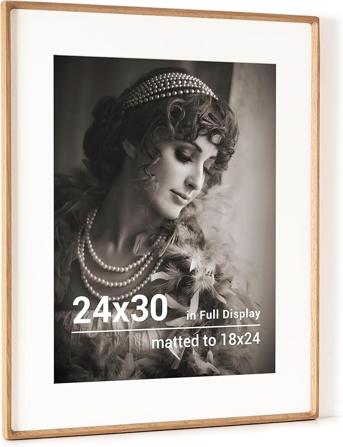 24x30 Poster Frame, USA-Sourced Oak Wood Picture Frame with HD Tempered Glass, Handcrafted Rounded Corner 24 x 30 Wooden Frames Matted to 18x24 Photos, Horizontal or Vertical Wall Display