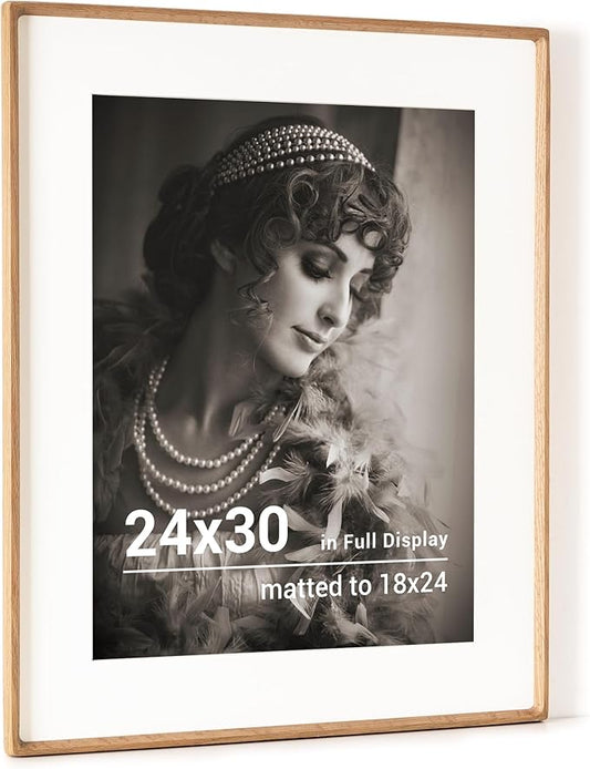 24x30 Poster Frame, USA-Sourced Oak Wood Picture Frame with HD Tempered Glass, Handcrafted Rounded Corner 24 x 30 Wooden Frames Matted to 18x24 Photos, Horizontal or Vertical Wall Display