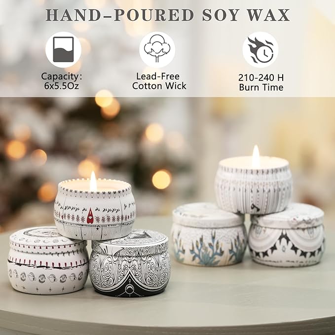 Scented Candles Gift Set, Natural Soy Wax, Stress Relief Gifts for Women, 6 Pack 5.65Oz Aromatherapy Candle, 150H Lasting Burn, Ideal Gifts for Birthday, Mother's Day, Thanksgiving, Christmas