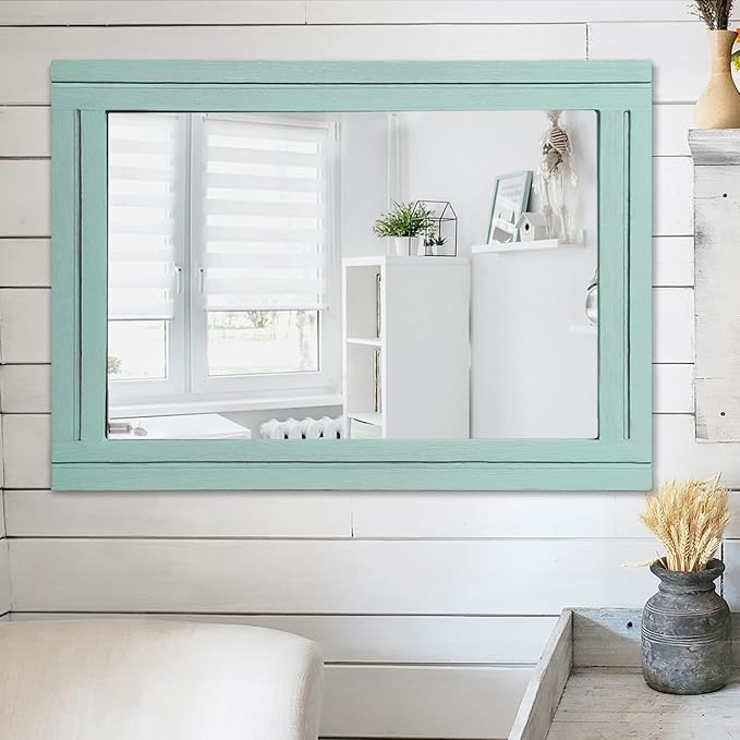 AAZZKANG Wood Framed Wall Mirror Large 65 x 45 cm Rectangle Rustic Vanity Mirror Decor for Bedroom Living Room Bathroom