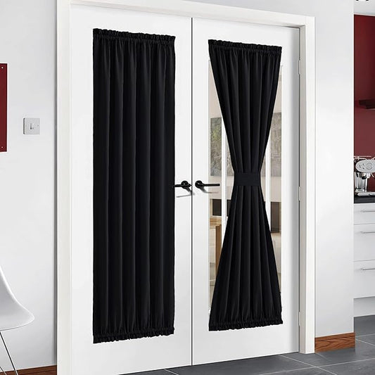 NICETOWN Privacy Door Curtain Panel - Practical Thermal Insulated Thick Blackout Drapery and Drape for French Door/Patio/Sidelight (54W by 72L Inches, Black, 1 Panel)