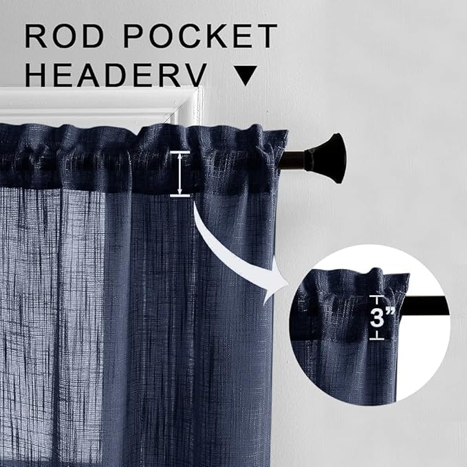 XTMYI Navy Blue Tier Curtains for Bathroom Window 24 Inch Length Faux Linen Look Semi Sheer Curtains for Kitchen Bedroom Dark Blue