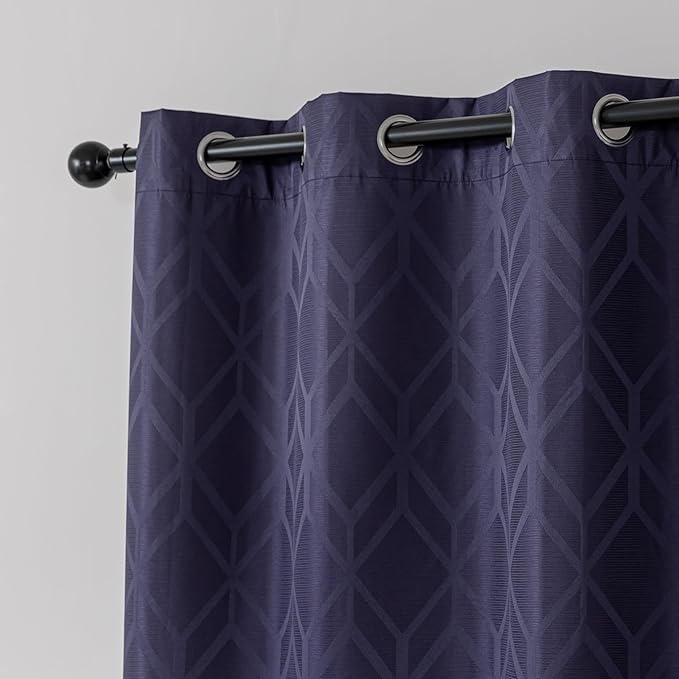 Amazon Basics Jacquard 2-Piece 100% Blackout Curtains, Living Room and Bedroom Drapes, Thermal Insulated Window Treatment, 42"x72", Dark Blue