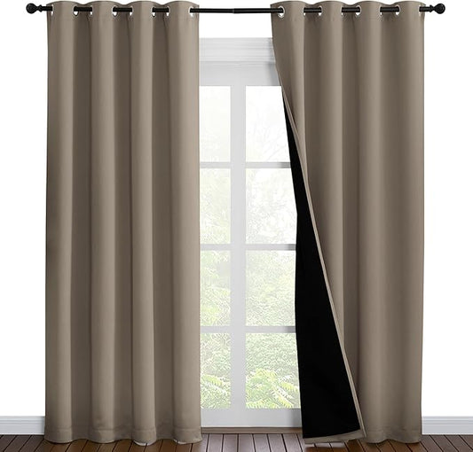 NICETOWN Taupe Full Shade Curtain Panels, Pair of Energy Smart & Noise Blocking Out Blackout Drapes for Dining Room Window, Thermal Insulated Guest Room Lined Window Dressing(Taupe, 55 x 86 inch)