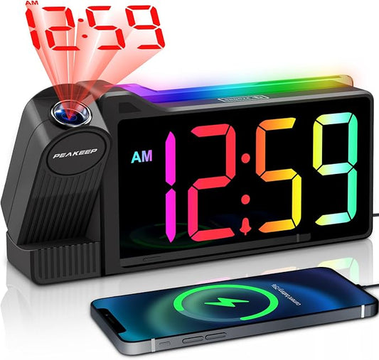 Peakeep Projection Alarm Clock for Bedroom Ceiling with Colorful Nightlight by PEAKEEP