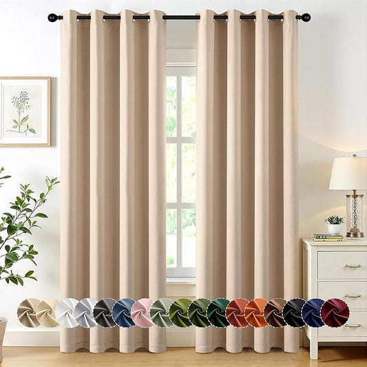 MIULEE Beige Blackout Curtains for Bedroom Living Room 84 Inches Long 2 Panels, Thermal Insulated Room Darkening Drapes Grommet Noise Reducing Light Blocking Window Treatments 50x84 Inch