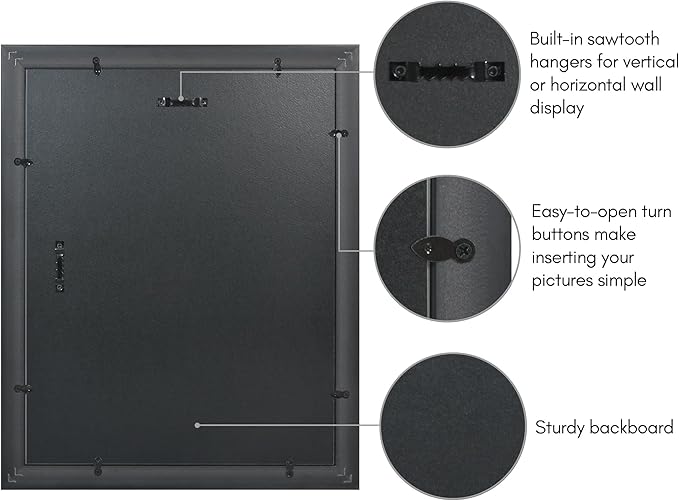 Americanflat 11x14 Picture Frame with Shatter-Resistant Glass - Use as 8x10 Frame with Mat or Display 11x14 Photo Without Mat - Ornate Picture Frames for Wall Display - Black