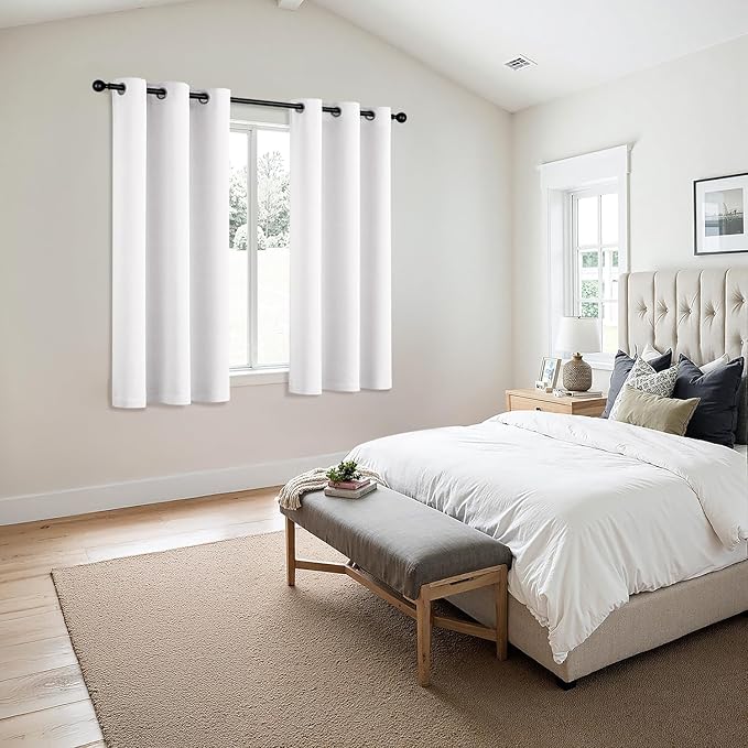 MIULEE Pure White Blackout Curtains for Bedroom Living Room 45 Inches Long 2 Panels, Thermal Insulated Room Darkening Drapes Grommet Noise Reducing Light Blocking Window Treatments 40x45 Inch