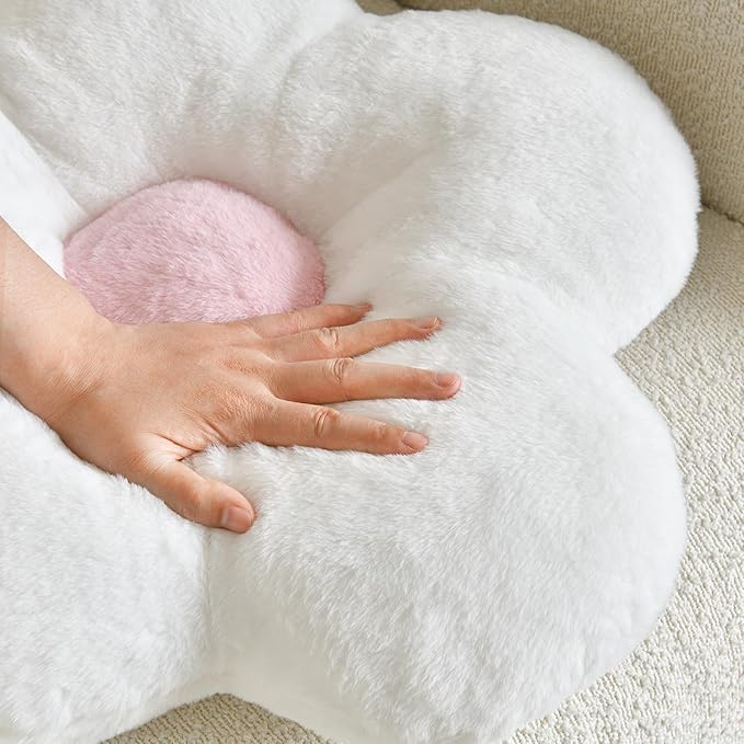 Pillows, Soft Flower Shaped Pillow with Home Decorative for Couch Chair Bed,Flower Floor Throw Pillows for Adults Bedroom Living Room (White, 19.6 Inches)
